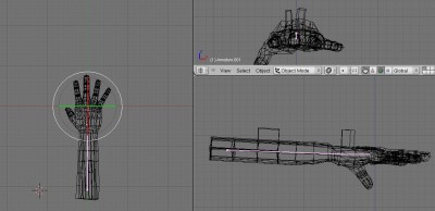 The hand, with armatures, in blender.