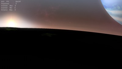 Pulling away to a higher altitude, keeping the sun at the horizon.